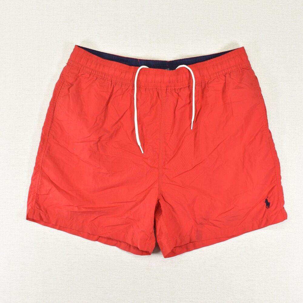 Vintage 90s Polo Ralph Lauren Swim Trunks Mens L Red Blue Pony Mesh Lined Short